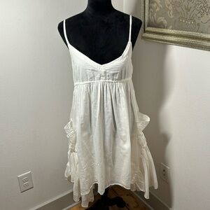 B’s Closet boutique 100% Cotton white flutter dress spaghetti straps casual Sz M